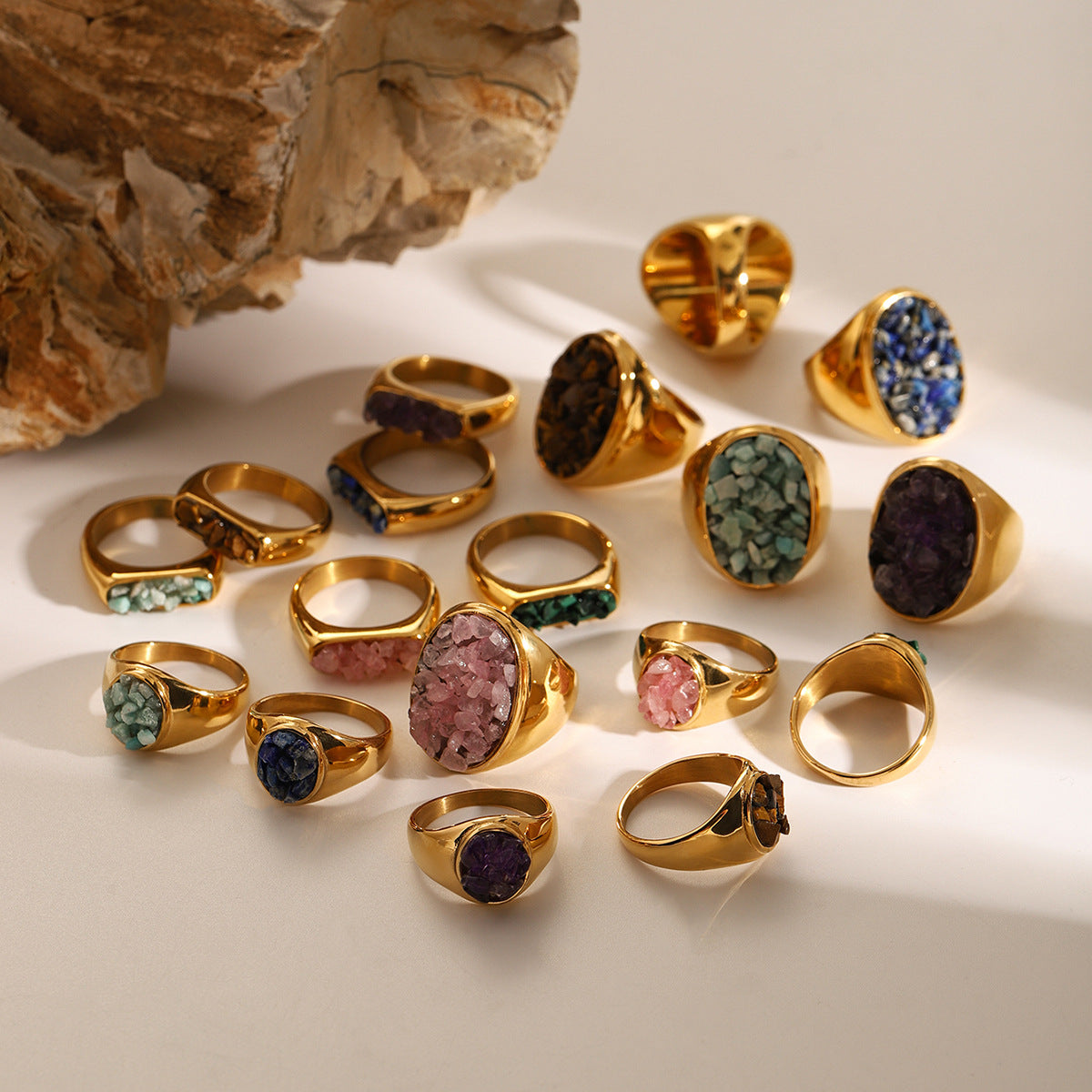 Stainless Steel Natural Stone Exaggerated Ring rings