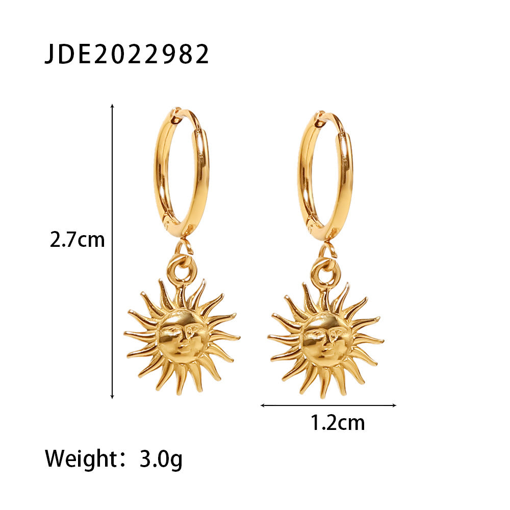 2H  Pendant Earrings18K Gold Vintage Sun Pendant Hoop Earrings Jewelry for Women