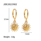 2H  Pendant Earrings18K Gold Vintage Sun Pendant Hoop Earrings Jewelry for Women