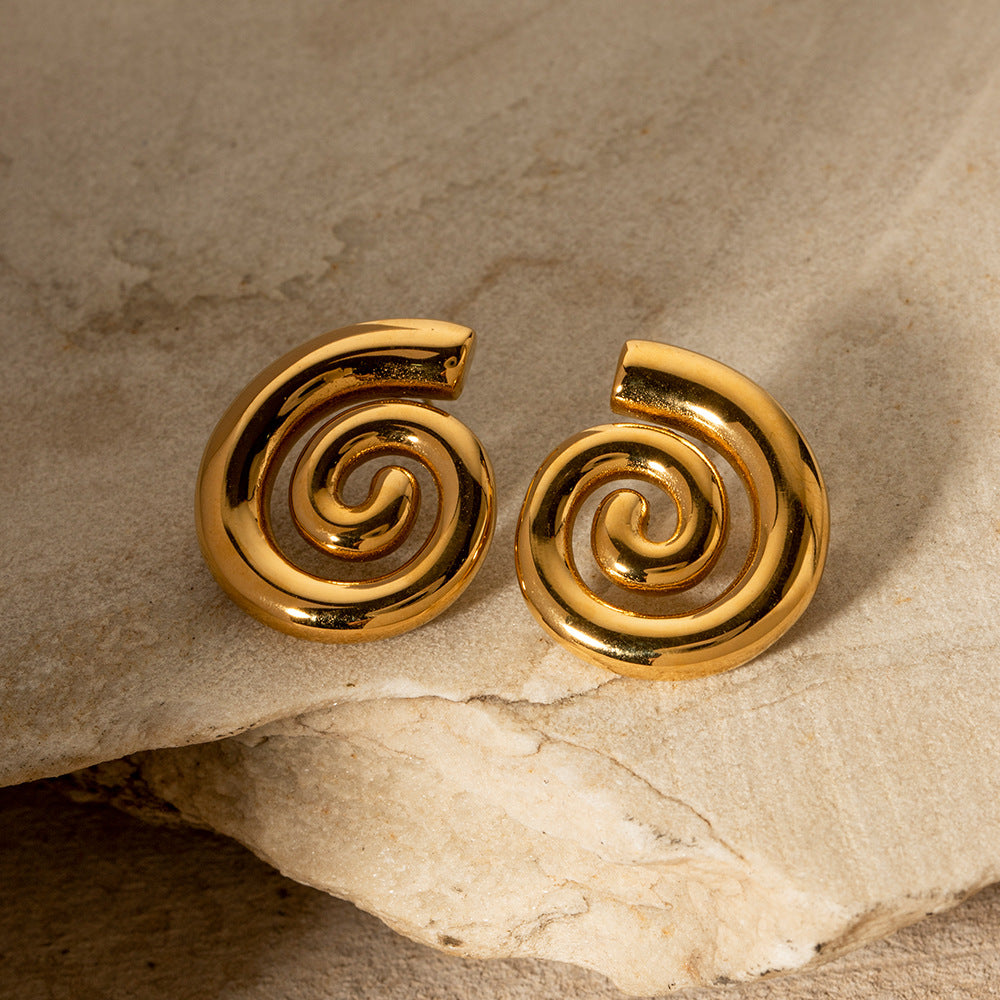 Trendy New18K gold Stainless Steel Rotating Pattern Threaded Earrings Stainless Steel Earrings Women's Earrings Jewelry