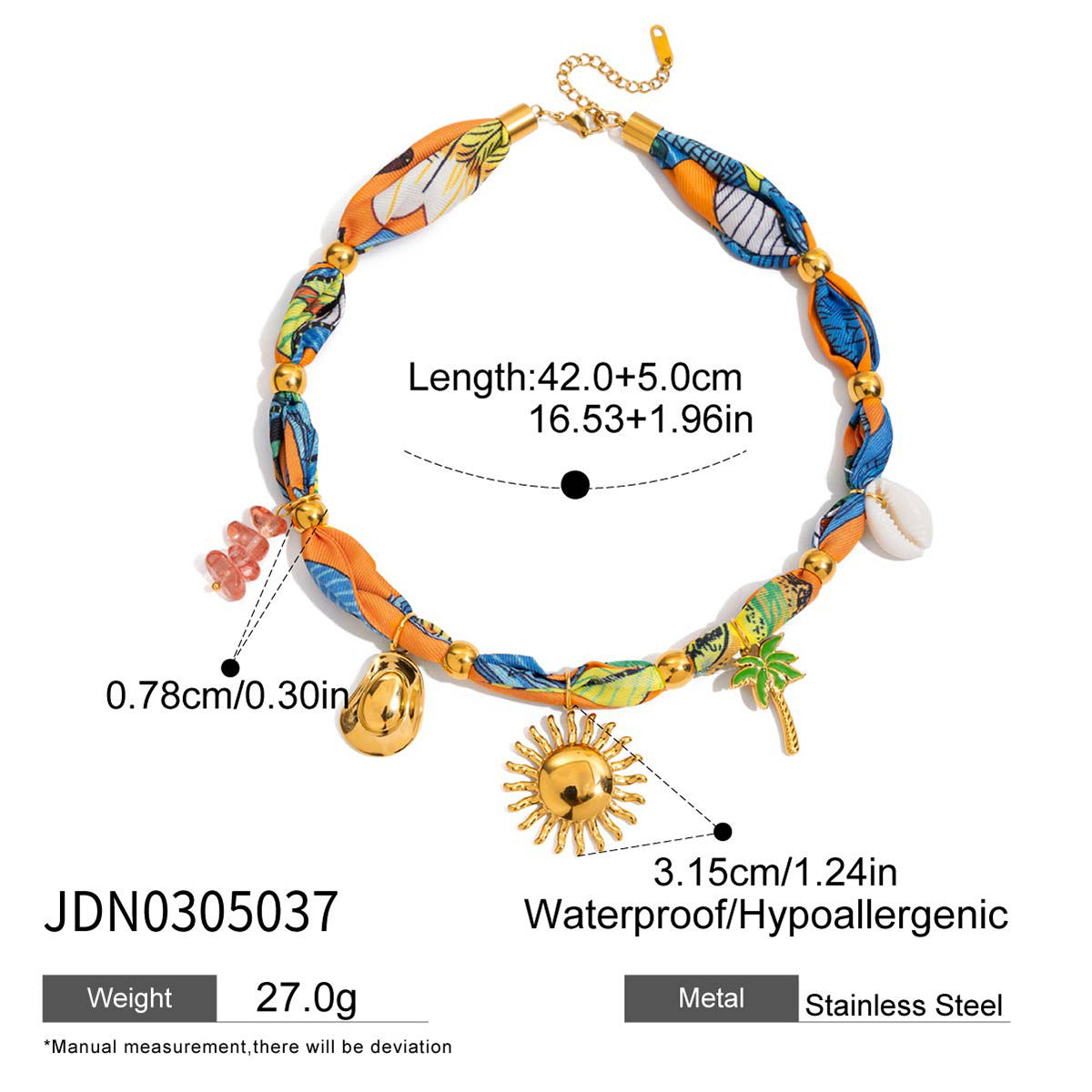 2H Vacation Style Silk Scarf Necklace Collarbone Chain Stainless Steel Jewelry for Women Non-Fading