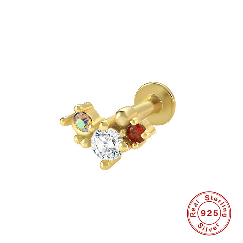 S925Sterling Silver Creative Geometric Flower Flat Head Threaded Piercing Earrings Hot Selling Ear Bone Studs