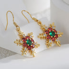 E0537 New Christmas Ornaments Snowflake Ear Hooks Female Brass Gold Plated Inlaid Zircon Earrings