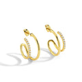 Gold-Plated Brass Round CZ Earrings — Easy-Layering Style with gold-tone brass construction