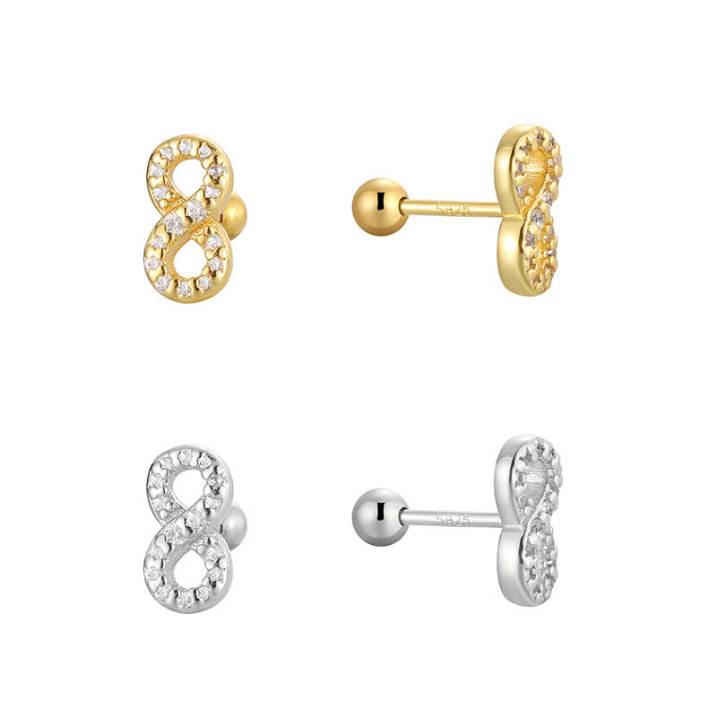 SE0200 S925Silver Plated with Full Diamond Love Infinity8Small and exquisite stud earrings