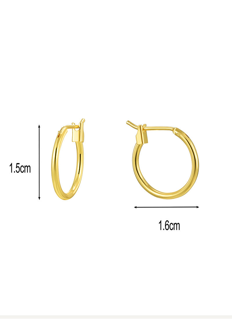 E0307 Simple Versatile Geometric Round Small Hoop Earrings for Women, Multiple Sizes, Gold-Plated Minimalist Ear Cuffs