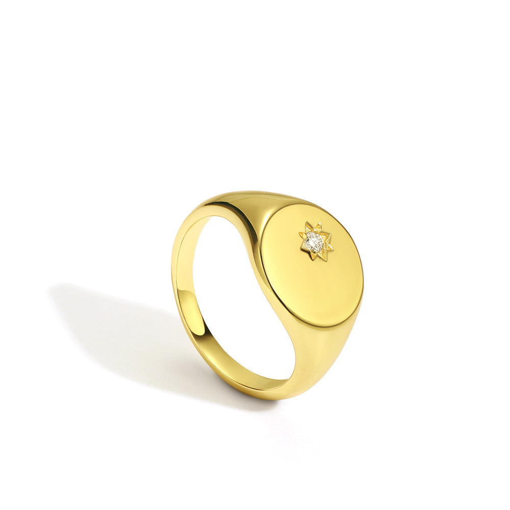 R0045 Minimalist Round Diamond-Studded Hexagram Ring for Women Fashionable Personality Star Ring