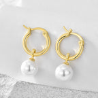 Gold-Plated Brass Shell Pearl Hoop Earrings with Minimalist Detail with pearl design details