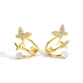 Silver-Plated Brass Butterfly CZ Stud Earrings with a butterfly design profile