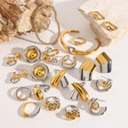 Stainless Steel Color Block Ring Earrings Open Bracelet Beaded Bracelet Jewelry