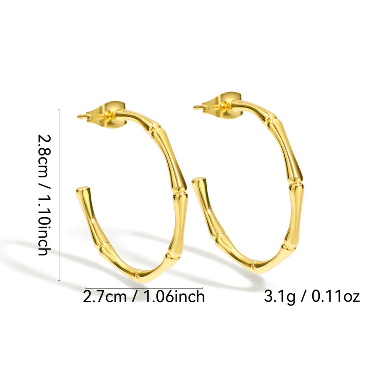 E0064Bamboo Section C Stylish Hoop Earrings Fashion Gold-Plated Ear Jewelry Hypoallergenic