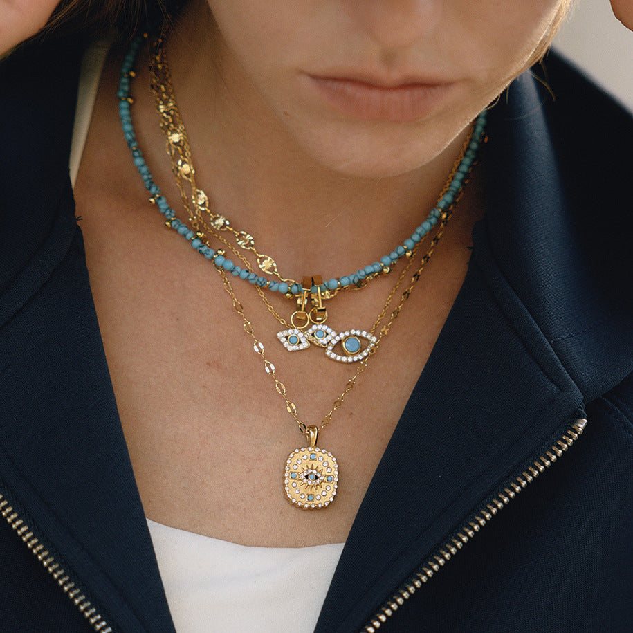 Devil's Eye Necklace Blue Turquoise Collarbone Chain Stainless Steel Jewelry