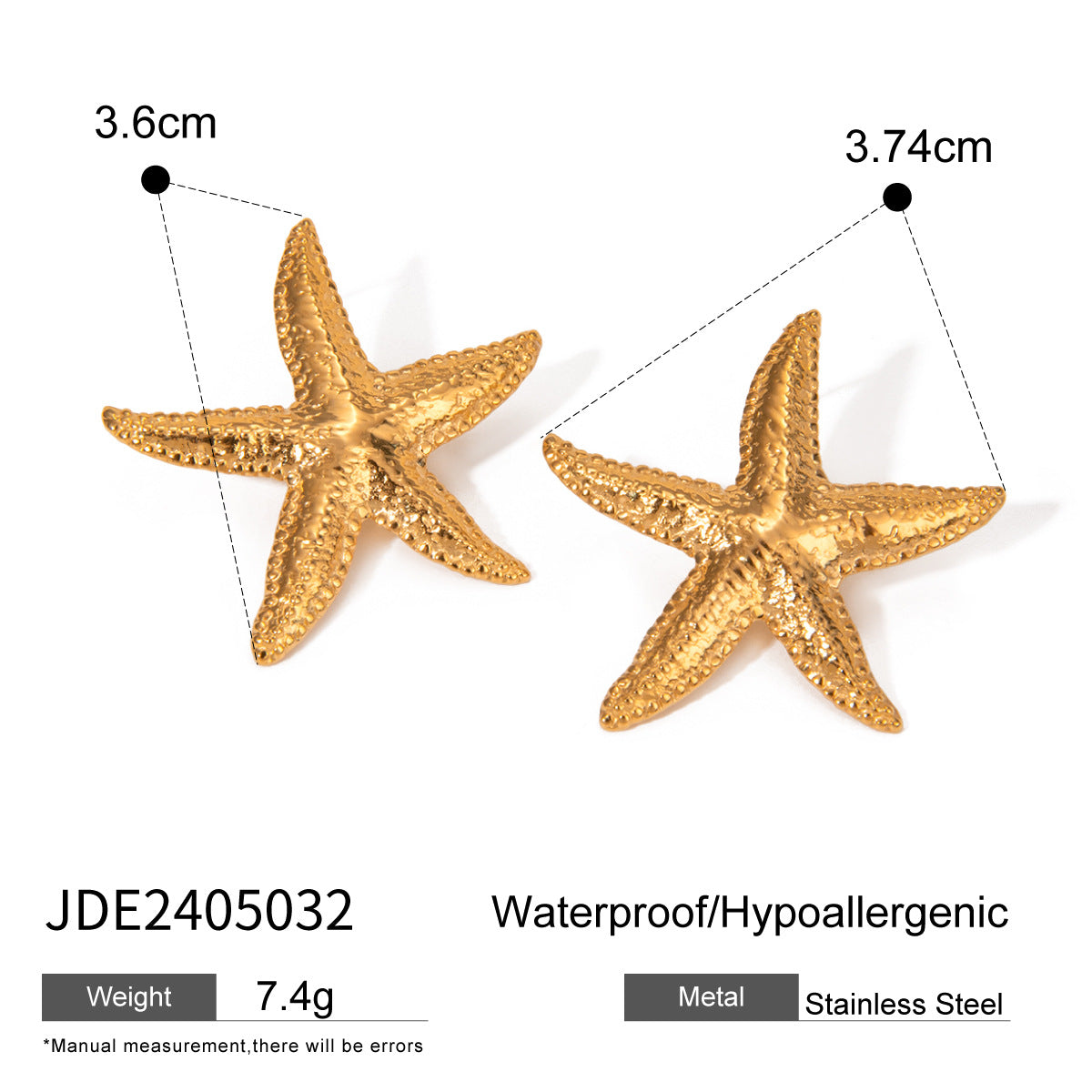 Stainless Steel Earrings for Women18k Gold non-fading earrings starfish shell earrings