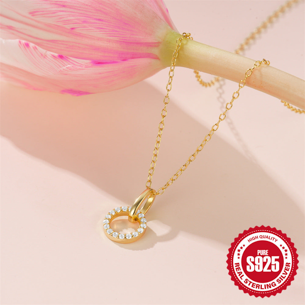 S925 Sterling Silver Interlocking Pave Zirconia Necklace For Women