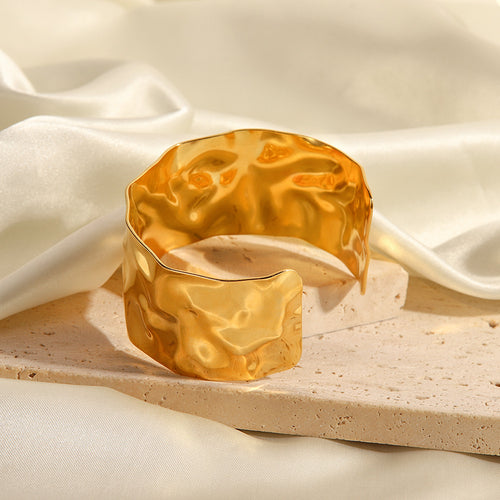 18K Gold-Plated Brass Sculptural Asymmetric Bracelet in a gold-tone brass finish