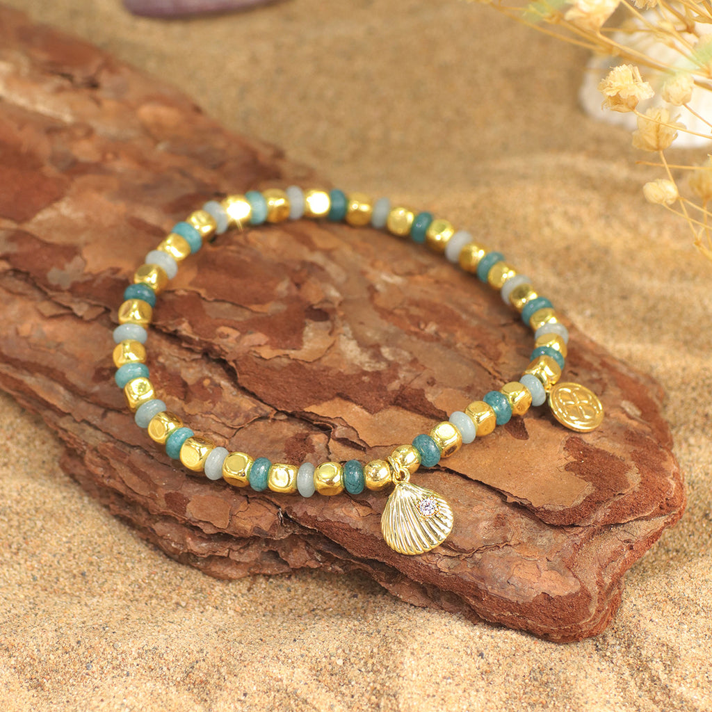 B0305 Bohemian Ocean Shell Inlaid Zircon Bracelet Fashionable Elegant Chalcedony Stone Beaded
