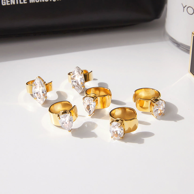 Zircon Ear Clip Earrings Non-Fading Stainless Steel Jewelry Women's Ear Accessories