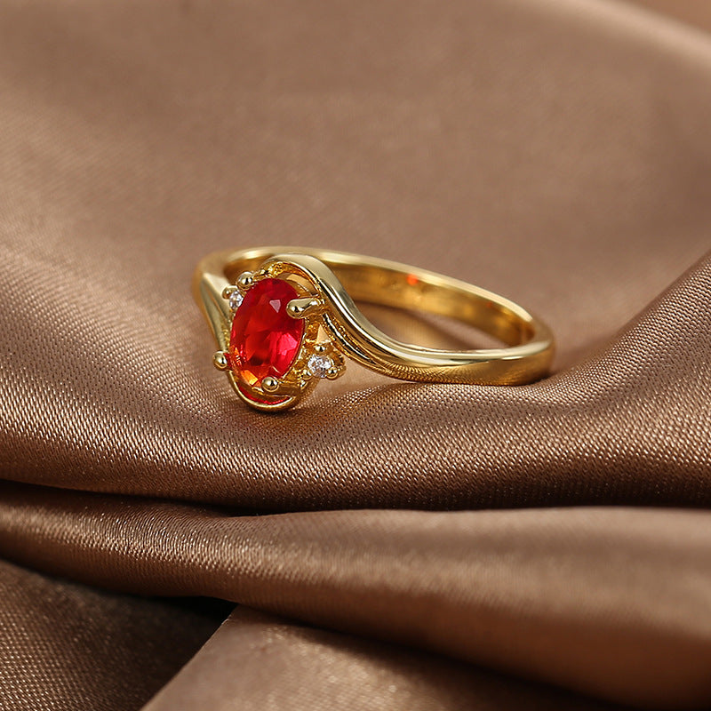 R0383 Simple Fashion Elegant Red Zircon Ring for Women Vintage Versatile Tail Ring