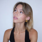 2H  Same Style18k Gold Stainless Steel Striped Trapezoid Earrings Unique Line Sense Stud Earrings