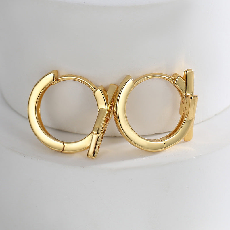 E0454 Minimalist Cool Glossy Earrings for Women Geometric Circle Lightning Zirconia Ear Clips