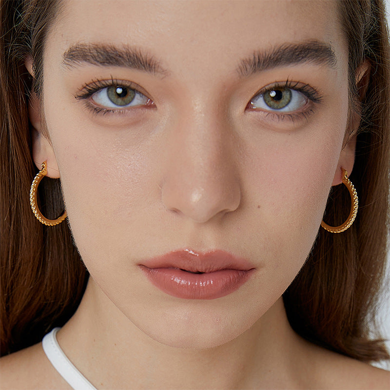 E0484 Fashion Twisted Hemp Rope Pattern Large Hoop Earrings for Women Brass Gold Plated Simple Design Vintage Earrings