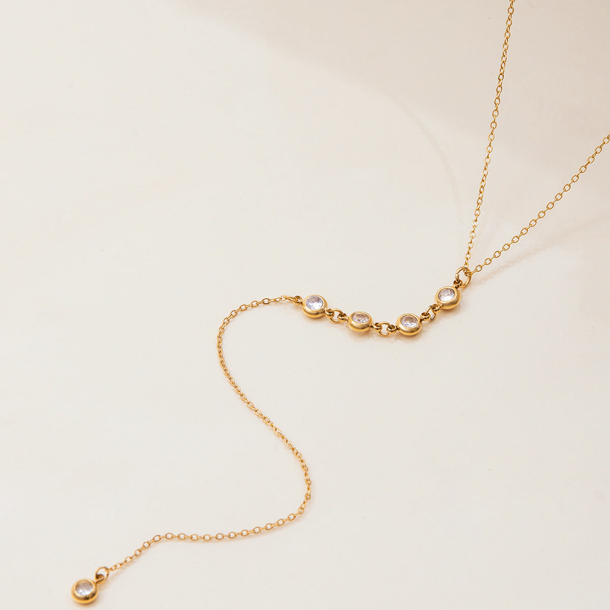 2H Stainless Steel Zircon y Word Chain Long Necklace Collarbone Chain Non-Fading Jewelry