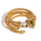 2H Natural Stone Bracelet for Women, Non-Fading Open Bangle, Stainless Steel Jewelry