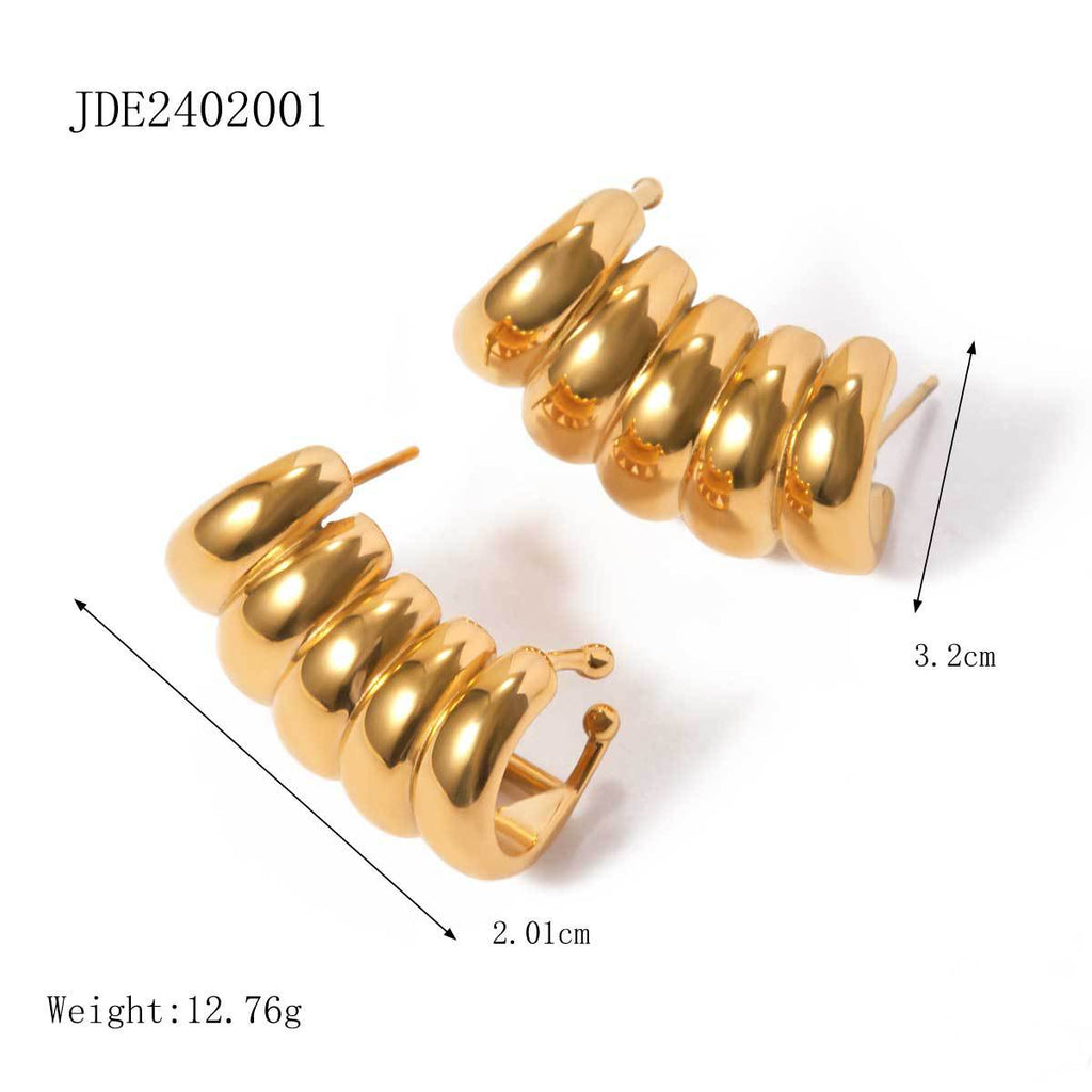 2H Spring and Summer New18k Gold Stainless Steel Striped Hollow Earrings Simple Design Sense High-end Stud Earrings