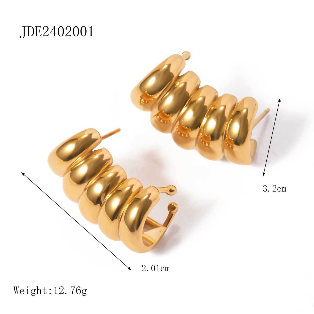 2H Spring and Summer New18k Gold Stainless Steel Striped Hollow Earrings Simple Design Sense High-end Stud Earrings