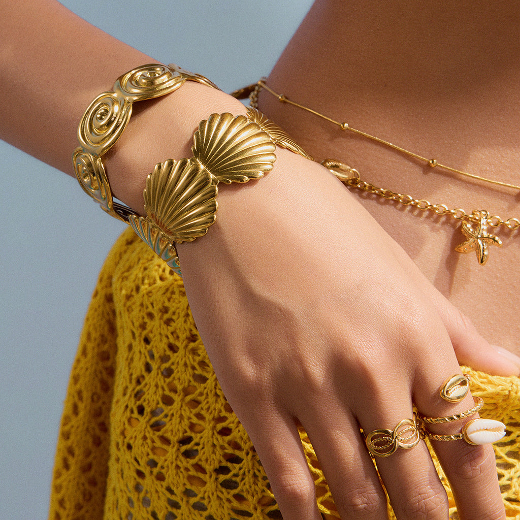 Stainless Steel Shell Bracelet for Women, Non-Fading Jewelry Bangle Accessories