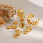 Stainless Steel Flower Necklace Zircon Earrings Pearl Ring Open Bracelet Jewelry