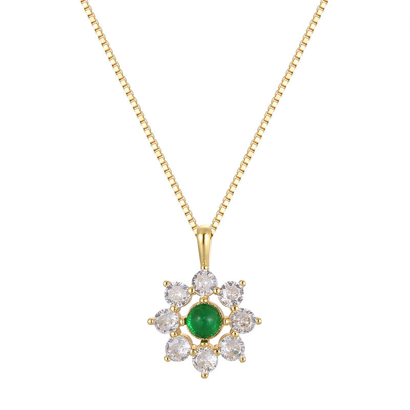 SN0072 S925 Silver Snowflake Necklace Emerald Pendant Minimalist