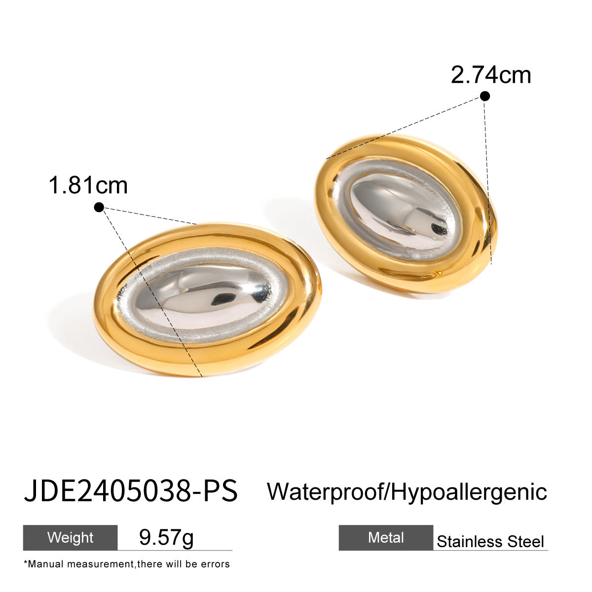 2H 18K Gold Stainless Steel Color Block Oval Earrings  Model Same Style Fashion Versatile Earrings