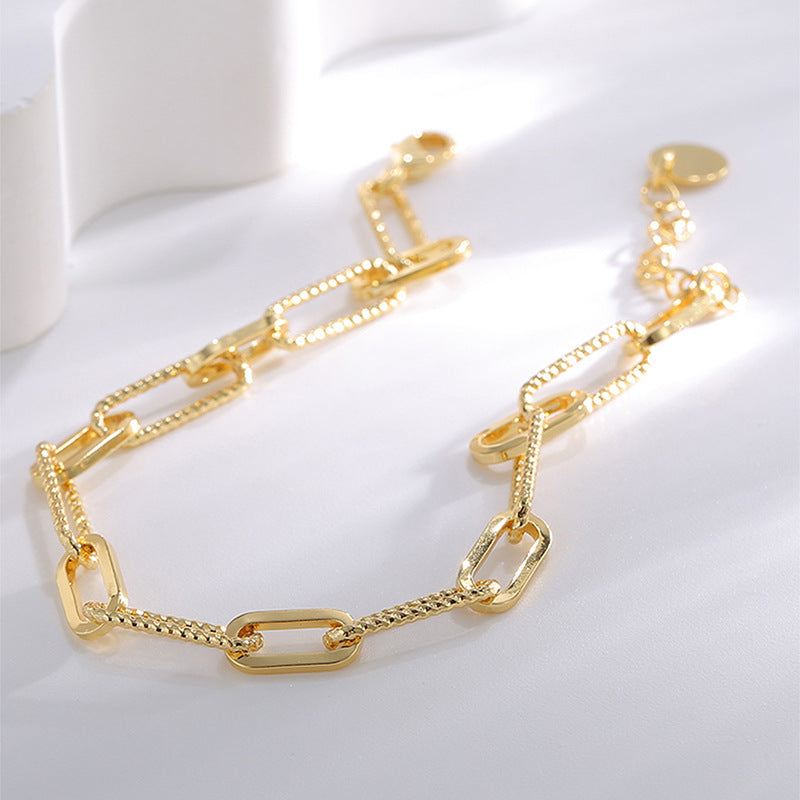 B0184 Fashion Paperclip Bracelet for Women, Brass Gold-Plated, Minimalist Style