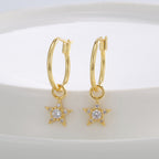E0803 Dongdaemun Fashion Gold-Plated Earrings for Women Five-Pointed Star Inlaid with Zirconia Jewelry Design Sense Earrings