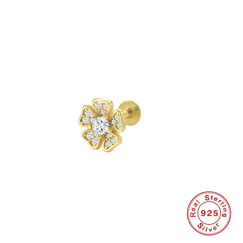 S925Sterling Silver Creative Geometric Flower Flat Head Threaded Piercing Earrings Hot Selling Ear Bone Studs