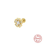 S925Sterling Silver Creative Geometric Flower Flat Head Threaded Piercing Earrings Hot Selling Ear Bone Studs