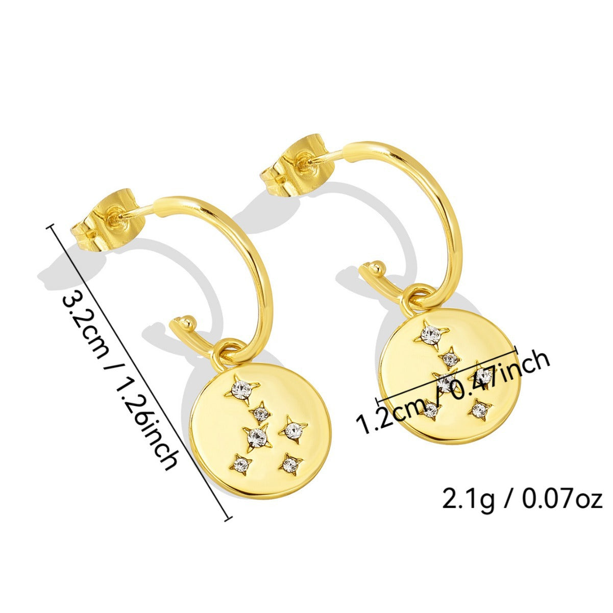 E0221  Round Disc Inlaid Diamond Star Earrings Vintage Meteor Round Pendant Earrings for Women