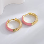 E0497 Simple Elegant Fashion Earrings for Women Pink Resin Micro Inlaid Zircon Hoop Earrings