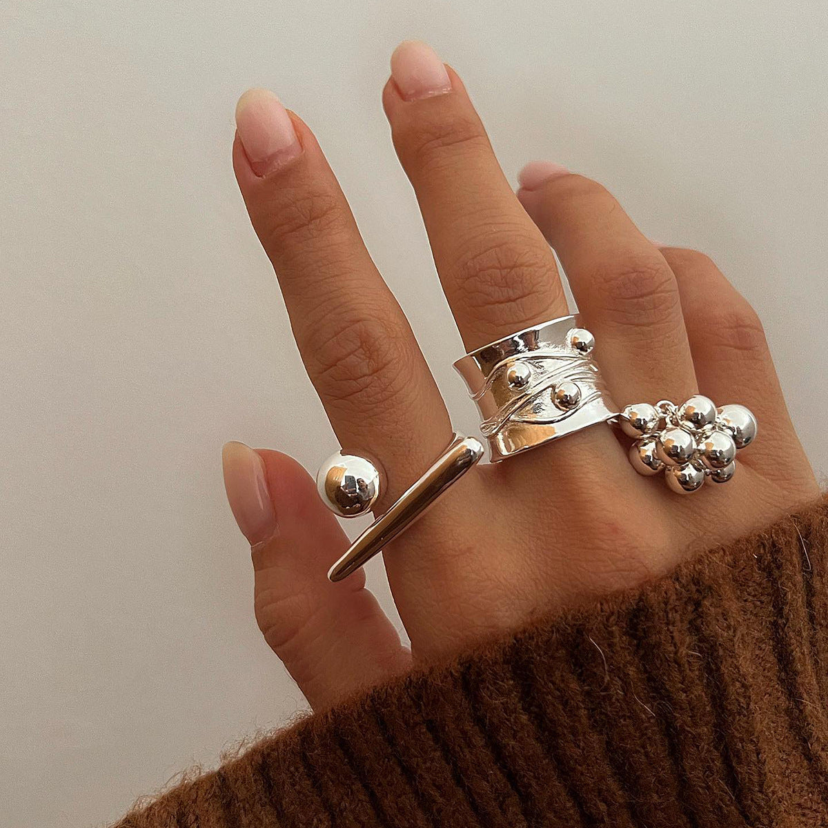 2H 18K Gold Stainless Steel/Geometric Minimalist Open Ring Cool Style Unique Design Steel Color Ring