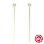 S925Pure Silver Long Minimalist Tassel Claw Setting Diamond Ear Thread Earrings Korean and Japanese Heart Earrings