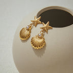 2H Stainless Steel Starfish Earrings Imitation Pearl Earrings Design Sense Earrings Jewelry