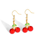 E0258 Korean Style Sweet Little Chanel Red Cherry Hook Earrings for Women Gold-Plated Fashion Simple Epoxy Long Earrings