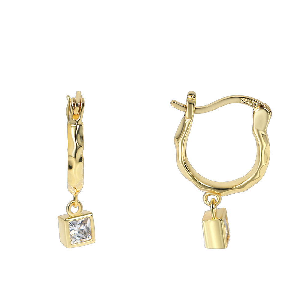 E0354 Ornament Square Diamond Earrings Minimalist Retro Hoop Simple Ear Clips for Women