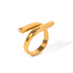2025Spring New18k Gold Stainless Steel+Drill/Inlaid Diamond Simple Line Intersecting Open Ring