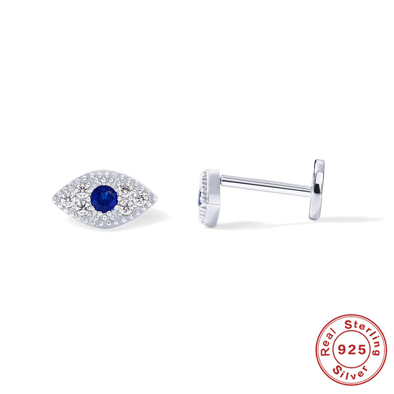 S925Sterling Silver Diamond-Encrusted Devil's Eye Flat Head Threaded Piercing Cartilage Earrings Snake Smiley Face Ear Bone Studs for Women