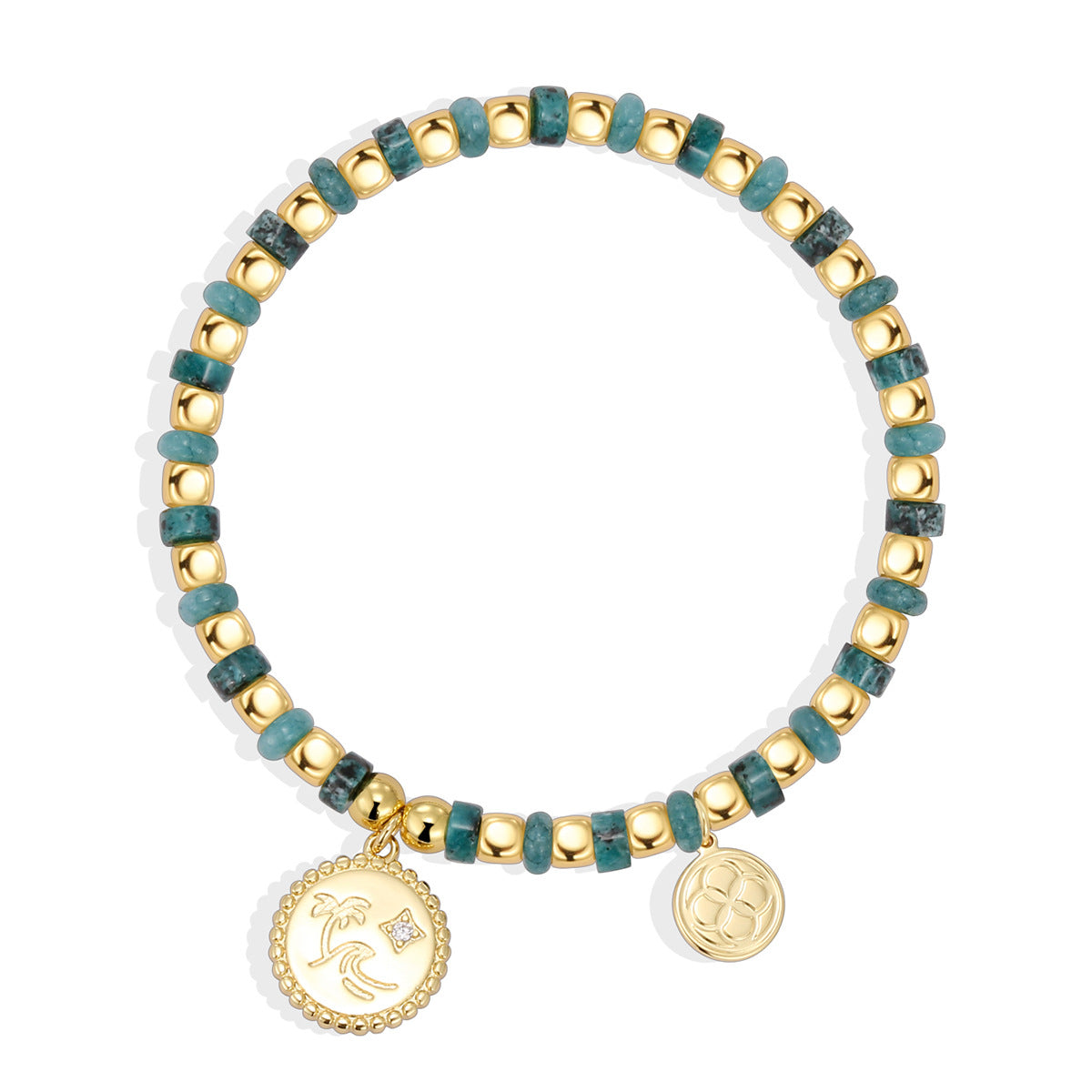 B0311 Casual Vacation Coconut Tree Round Zircon Bracelet Bohemian Trend Blue Turquoise Beaded