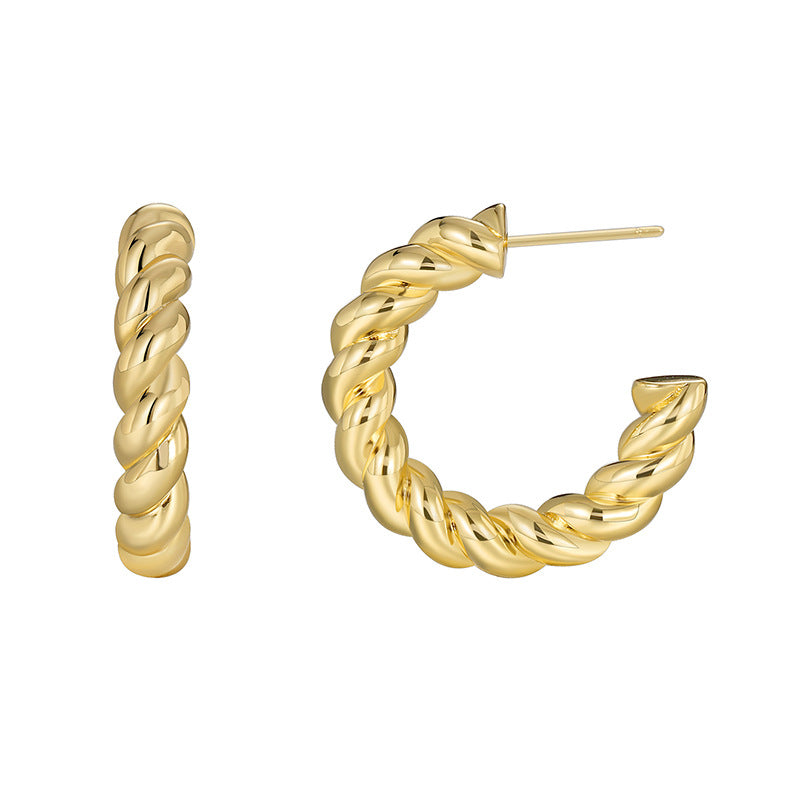 E0492 Twisted Earrings Braided Pattern Stud Earrings for Women Irregular Geometric C Shaped Earrings Copper Plated with Real Gold