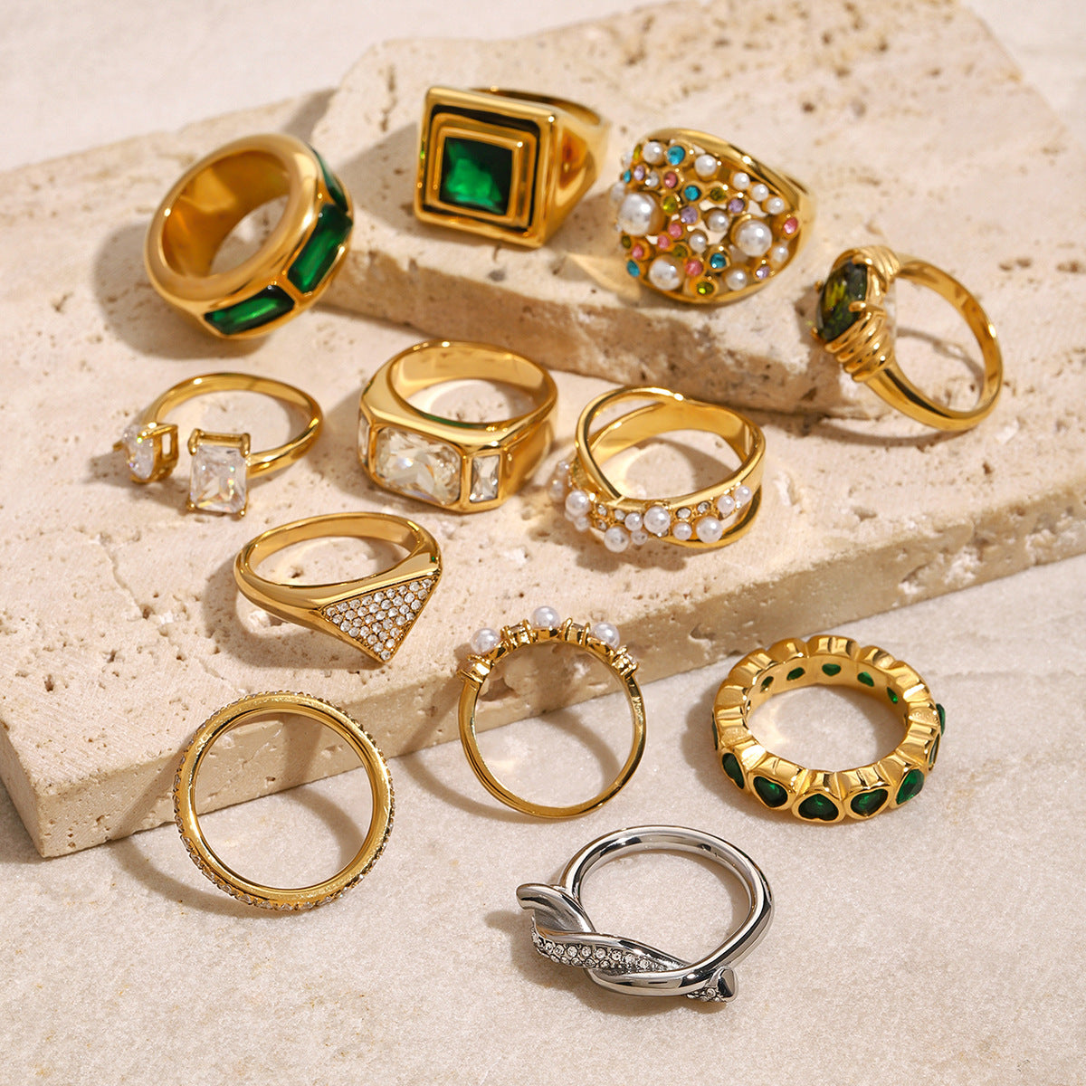 ring Stainless Steel Zircon Pearl Ring Jewelry