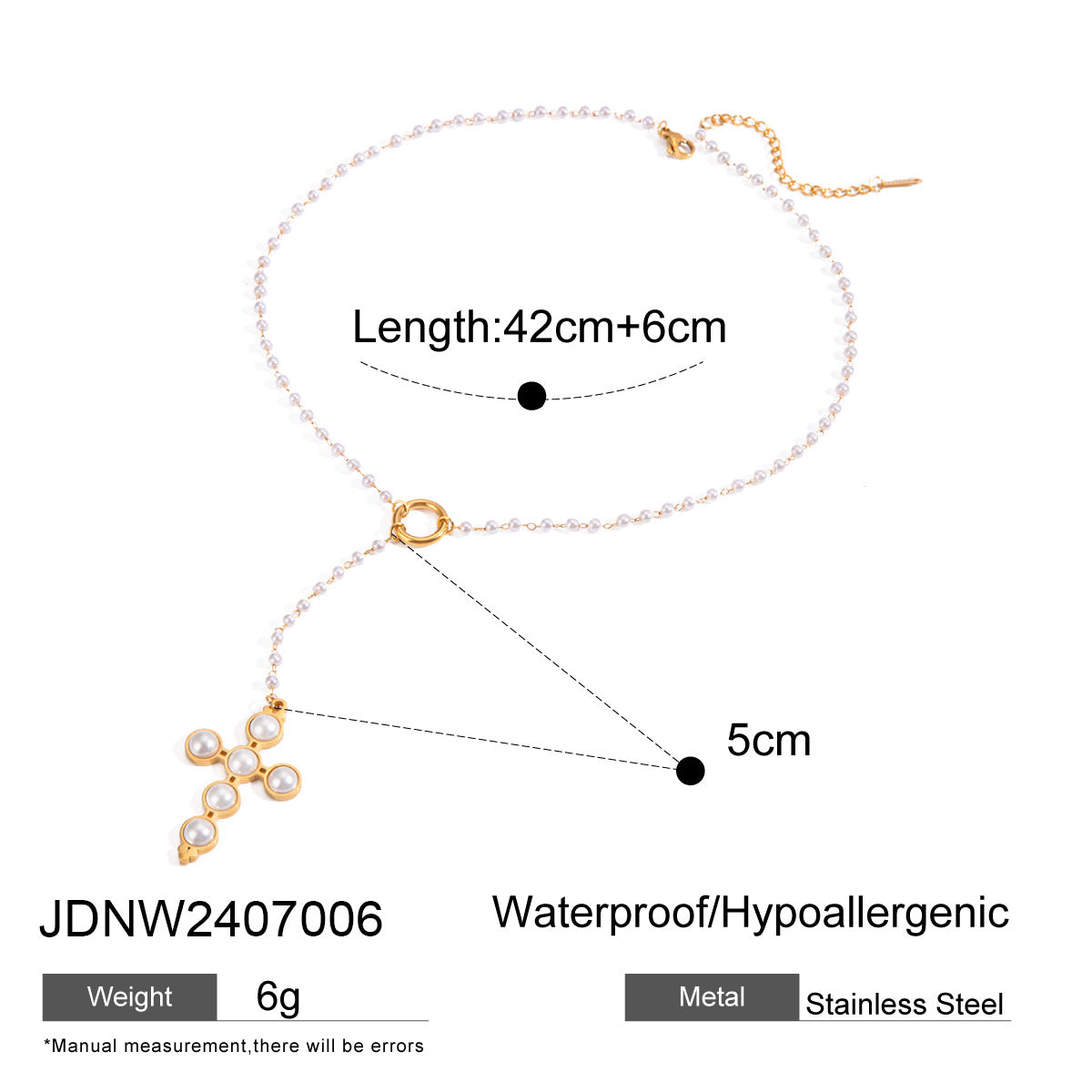 2H Jewelry Stainless Steel Pearl Necklace Cross Earrings Earrings Women